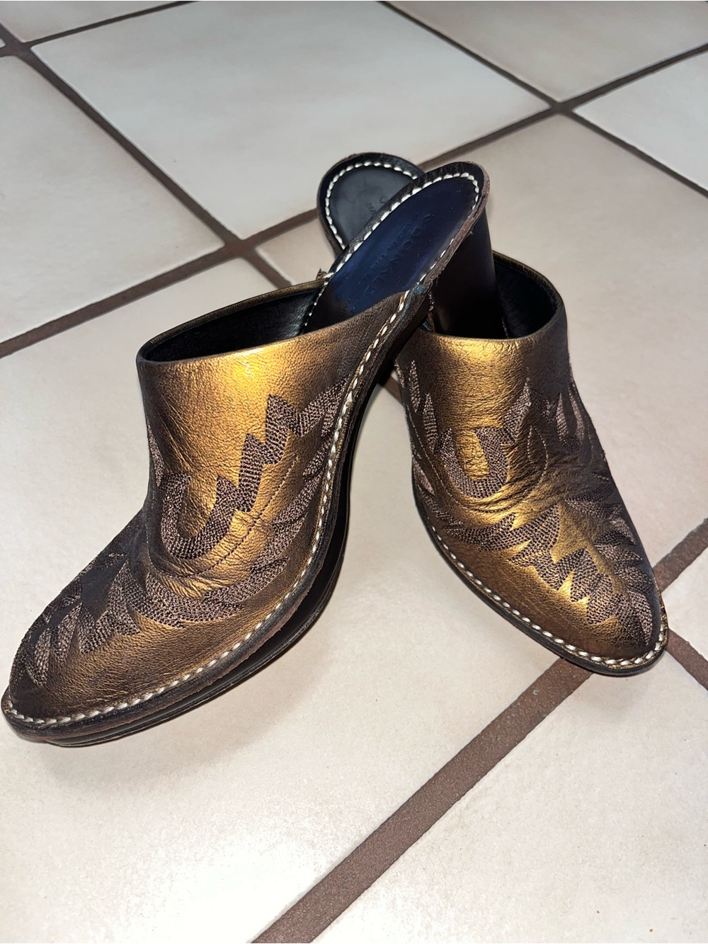 Donald J. Pliner Metallic Bronze Western Mule Heels